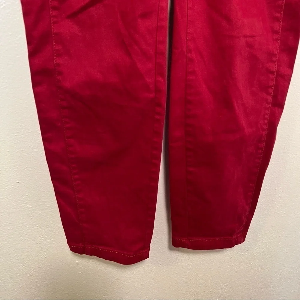 Loft Women's Sz 8 Chino Pant Burgundy Red Moto Zippers Slim Ankle Stretch Cotton